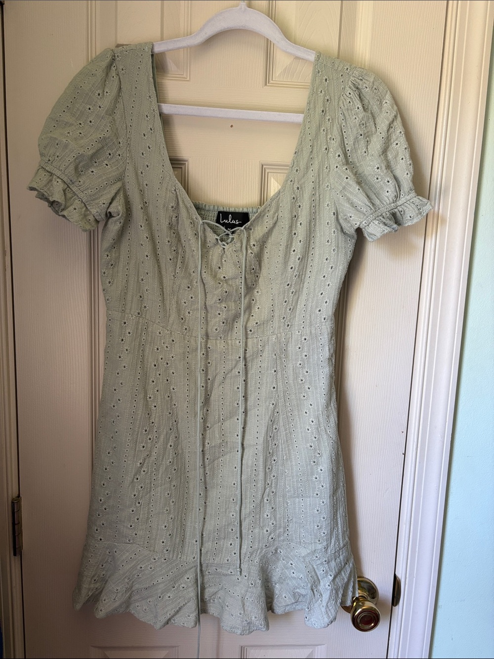 Lulu's Sage Eyelet Lace-Up Sun Dress